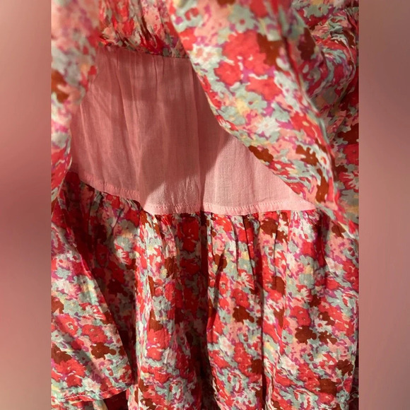 FP ONE Free People Pink Multi Floral Baby Doll Tiered Layers MED Spaghetti Strap - Picture 2 of 14
